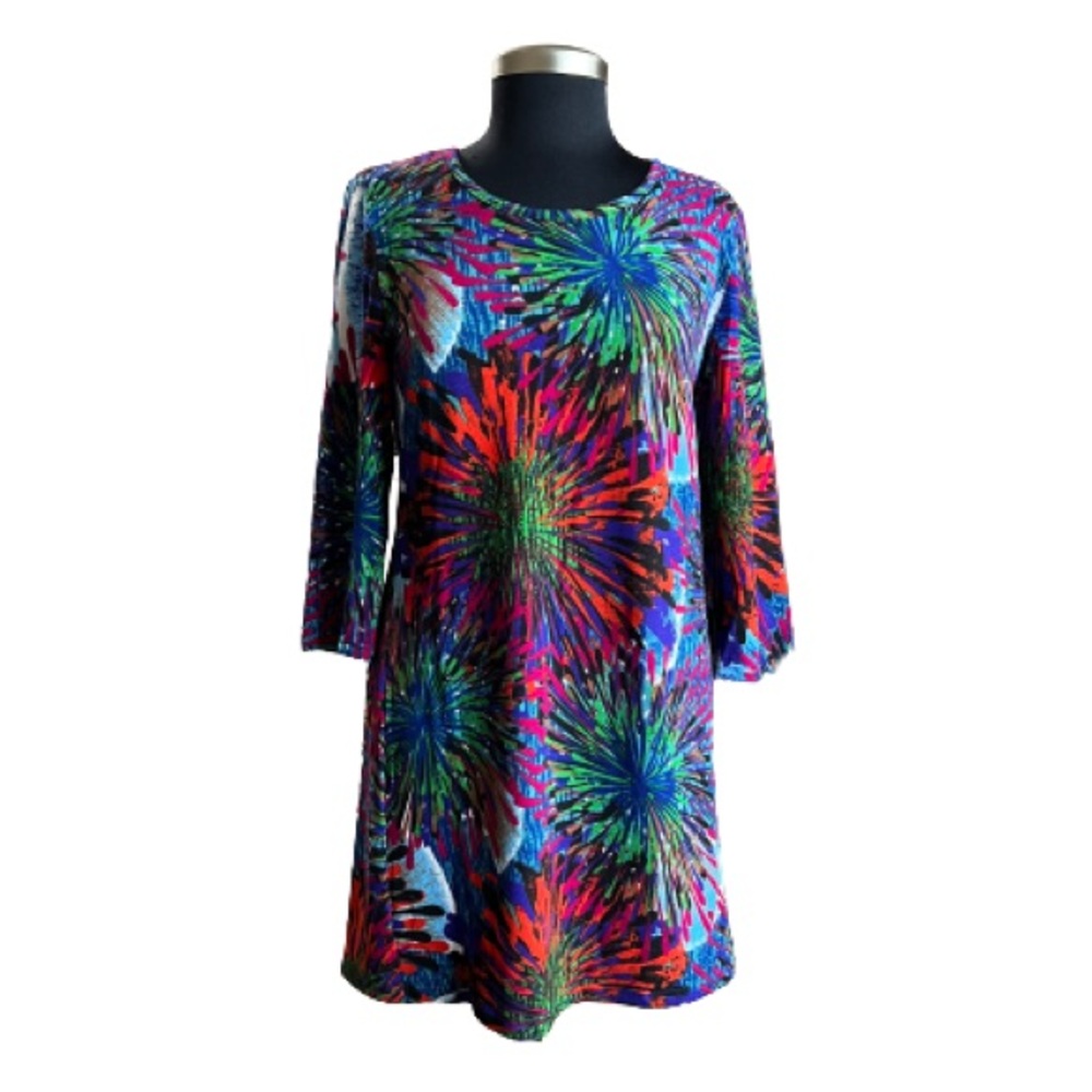 Papillon Blue Firework 3/4 Sleeve Sweater Dress Size Large
